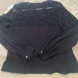 H&M Women’s Lace Long Sleeve Blouse, Black, Size 8.